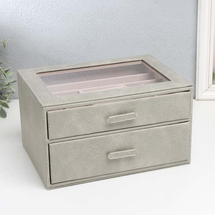 Шкатулка кожзам для украшений  Шкатулка кожзам для украшений "Эльба. Два яруса" зелёная 25х18х14 см