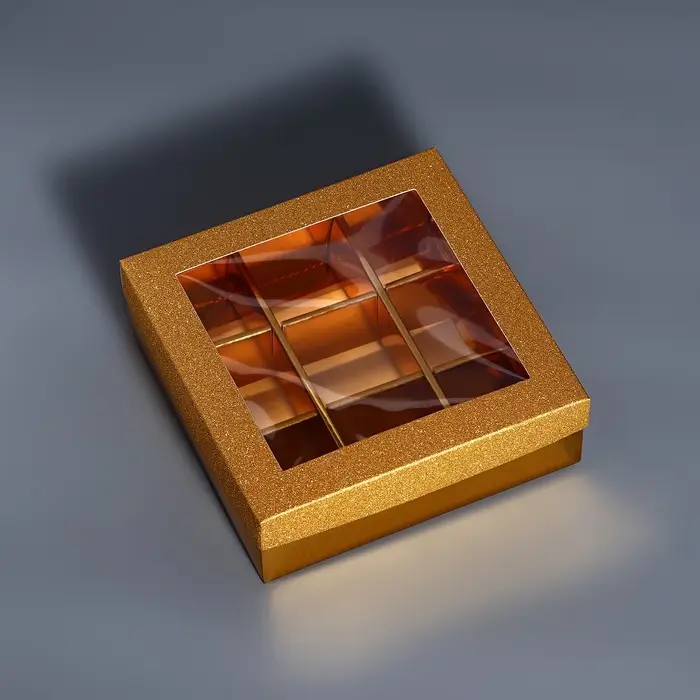 Коробка для 9 конфет золото глиттер, 12.5&times;12.5&times;4 см Кондитерская упаковка