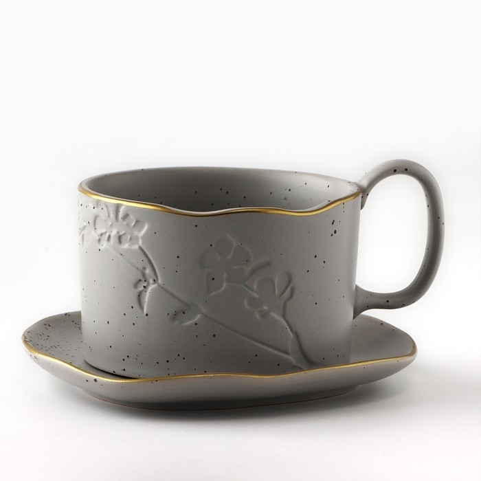 Чайная пара керамическая Dolce Ceramo. «Сканди», 2 предмета: кружка 220 мл, блюдце 13 х 13,6 см