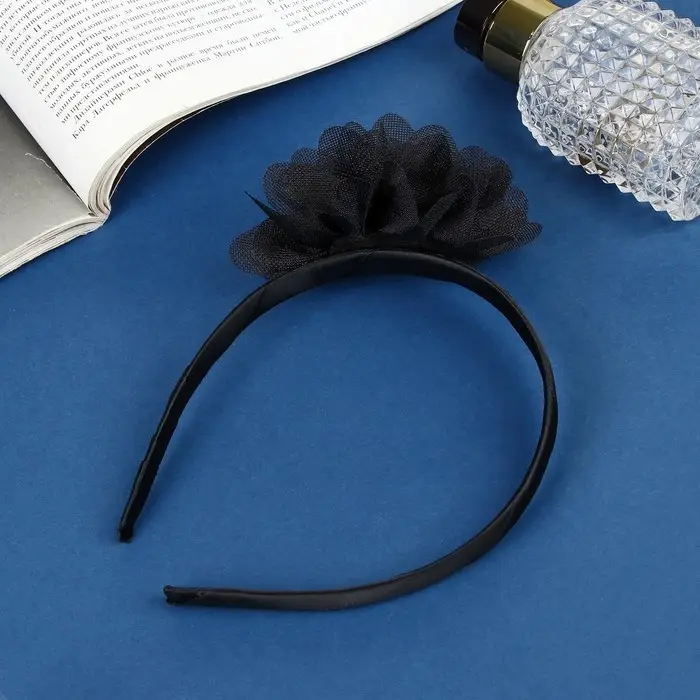 Ободок для волос «Школьница», галант цветок, d=9 см, 1 см, чёрный Ободок для волос «Школьница», галант цветок, d=9 см, 1 см, чёрный
