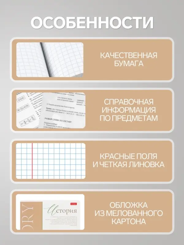 Предметная тетрадь по истории Hatber &laquo;Буквица&raquo;, 48 листов, в клетку, со справочным материалом, обложка из мелованного картона