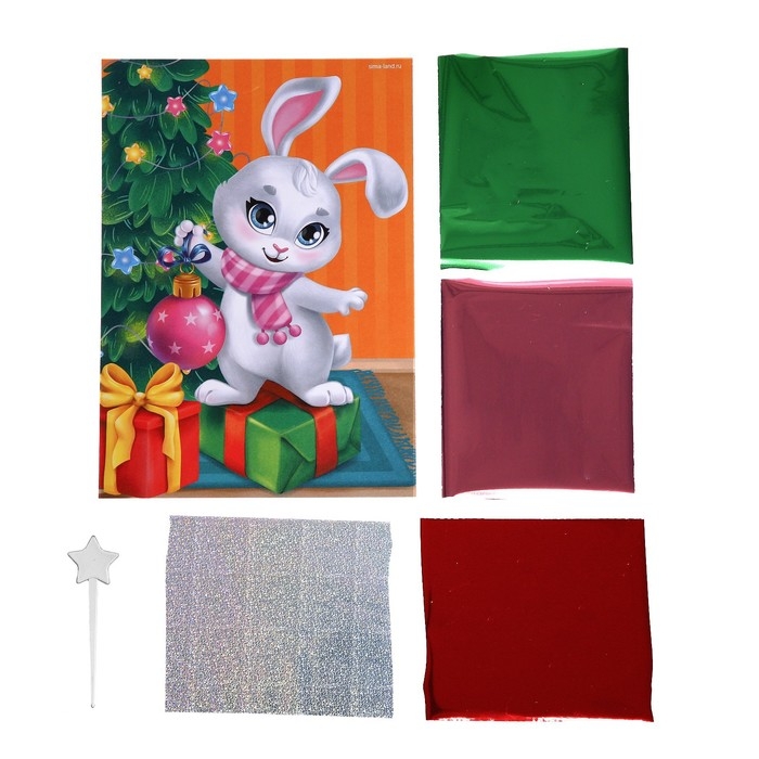 Аппликация фольгой на новый год «Зайчик», новогодний набор для творчества Аппликация фольгой на новый год «Зайчик», новогодний набор для творчества