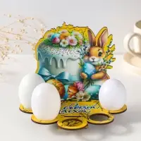 Подставка пасхальная на 5 яиц "Зайка" желтая.   17х14х10 см