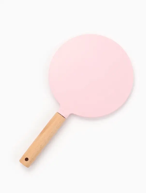 Зеркало с ручкой, 14&times;25 см, (d=12.5 см), розовое