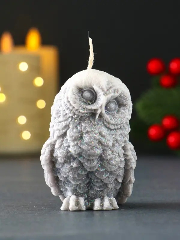 Свеча новогодняя "Совушка" 50х75 мм, серый