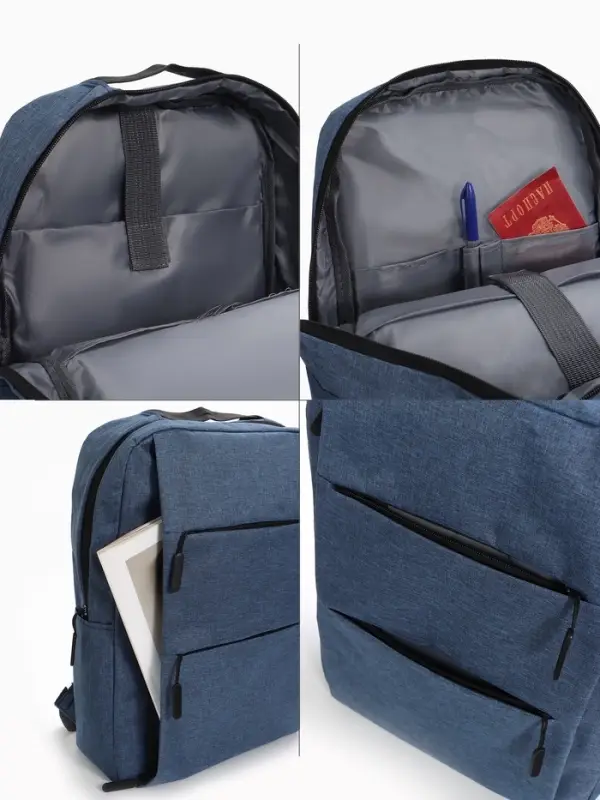 Рюкзак городской на молнии, с карманами, отделом для ноутбука, USB портом, 30&times;12&times;43 см, синий