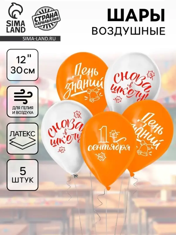 Воздушные шары латексные 12" &laquo;День знаний&raquo;, 5 шт.
