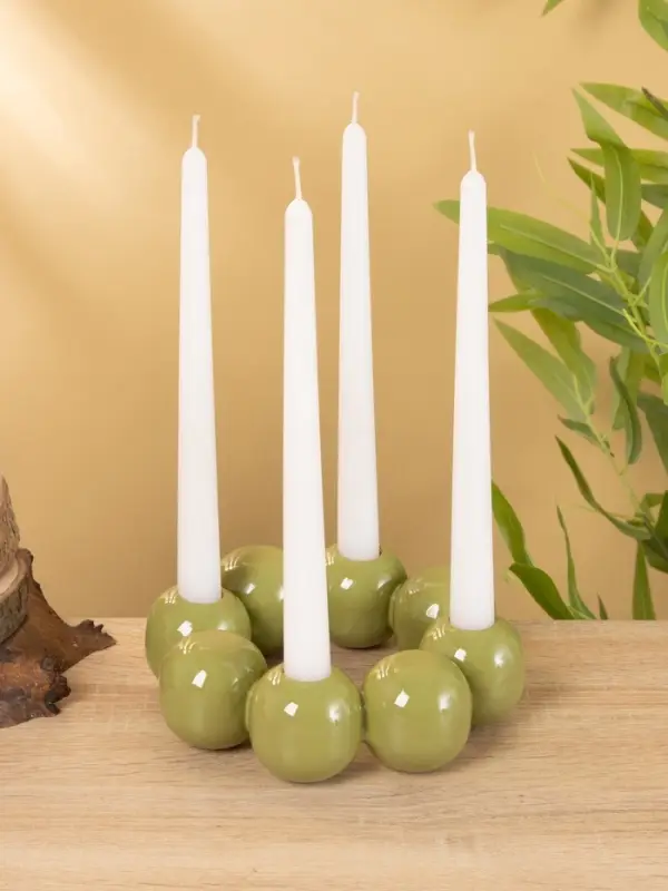 Подсвечник на 4 свечи "Бусы" с 8 сферами, авокадо 19х19х5,5 см