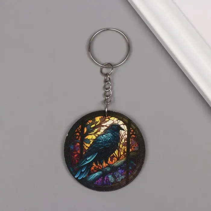 Брелок дерево  Брелок дерево "Ворон. Витраж" 4,6х4,6х0,3 см