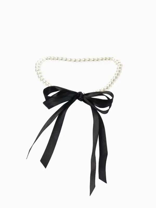 Бусы &laquo;Бантик&raquo;, жемчужины с завязкой, L= 40 см, черный, белый