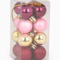 Шары ёлочные новогодние, пластик, d=3 см, набор 16 шт., винные, розовый и золотой
