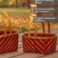 Корзина плетёная для хранения, с ручкой, лоза, красно-коричневая, набор 2 шт.