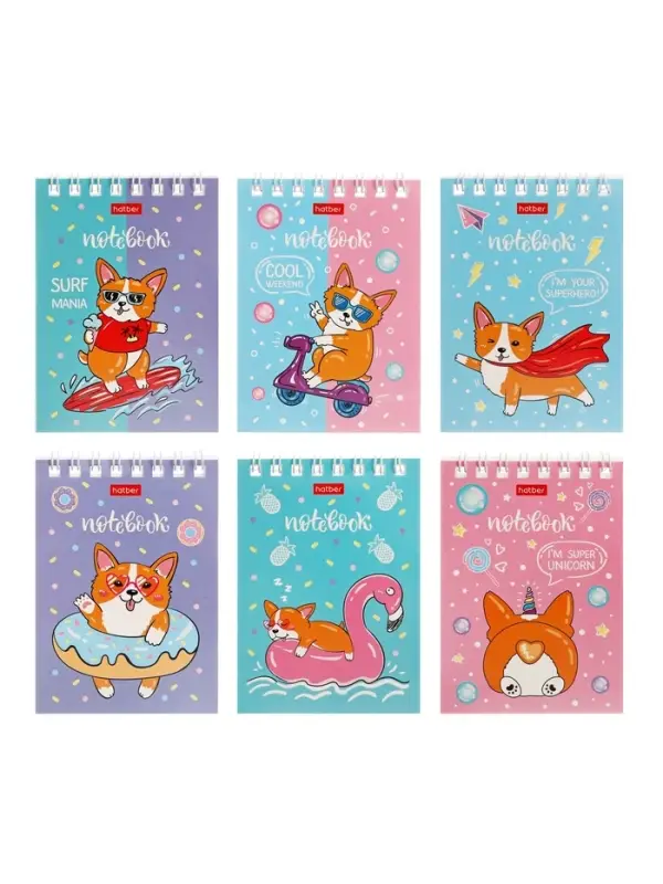 Блокнот 40л А6 клетка Hatber "Забавные корги", на гребне, обл мел карт