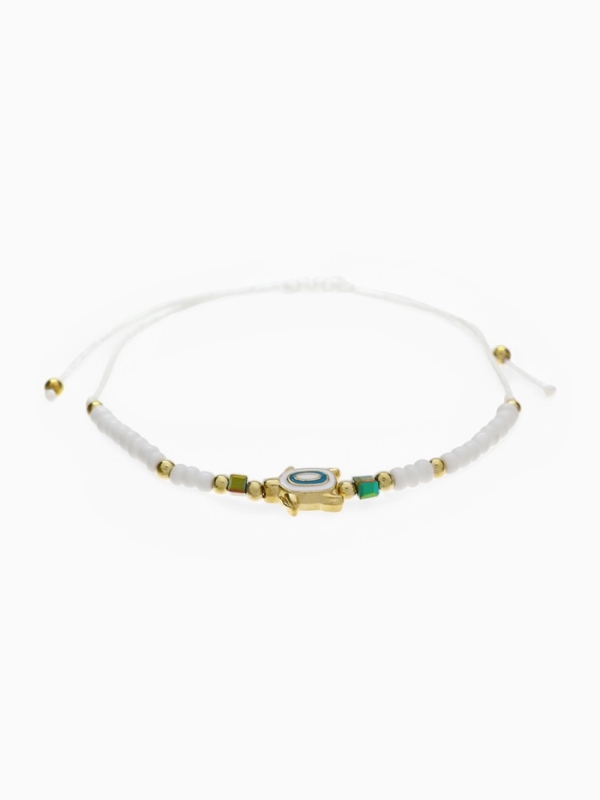 Браслет «Черепаха» на нити, нежность, белый в золоте