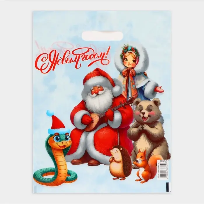 Пакет «Дед мороз со зверушками», полиэтиленовый с вырубной ручкой, 30×40 см