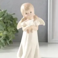 Сувенир керамика "Девочка-ангел с хвостиками в белом платье с розой в руках" 7х7х14,2 см