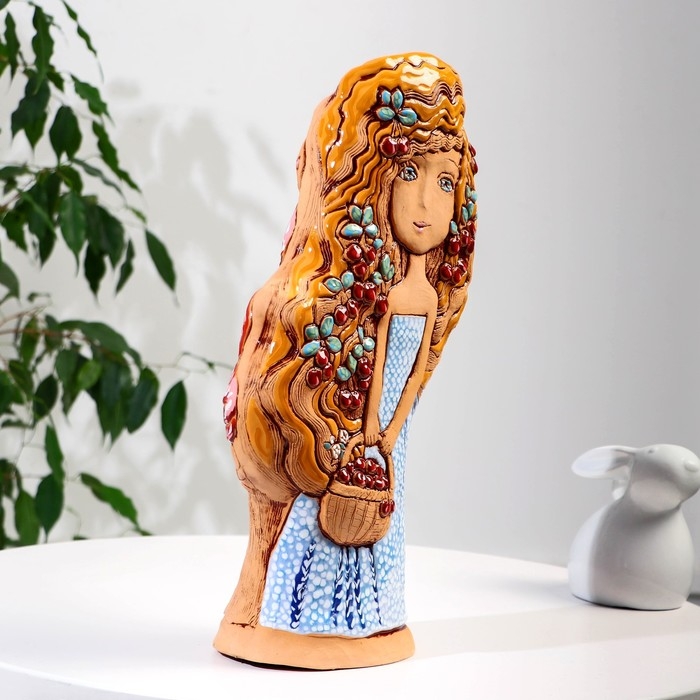 Сувенир керамика Сувенир керамика "Девушка с корзиной", платье в горошек (Ваза), светлая h=40,5см V=2.5л