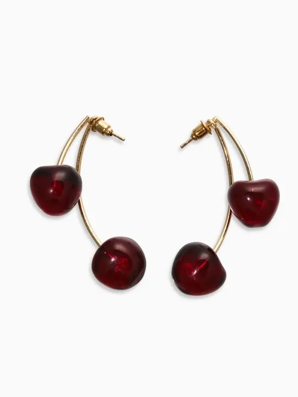 Серьги двойные &laquo;Черешня&raquo;, бордовые в золоте