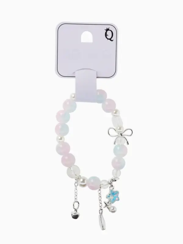 Браслет с подвесками &laquo;Сахарный. Звёздочка&raquo;, d=6 см, шар №10/8, розовый, голубой в серебре