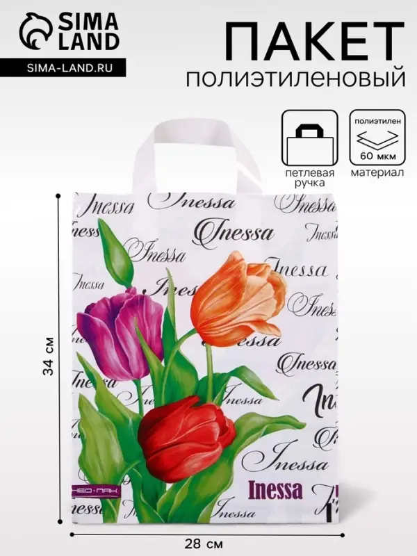 Пакет &laquo;Инесса&raquo;, полиэтиленовый с петлевой ручкой, 28&times;34 см, 60 мкм