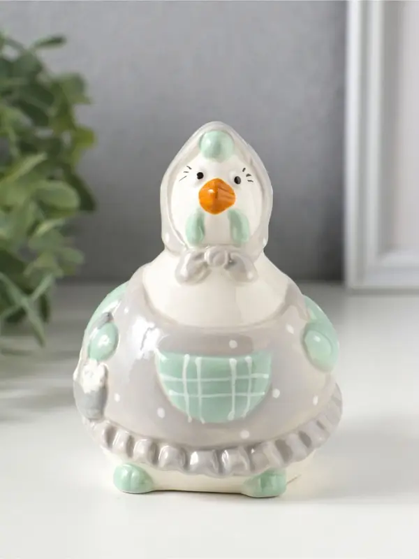 Сувенир керамика "Курочка-наседка в серо-бирюзовом переднике и косынке" 10х7,9х10,4 см