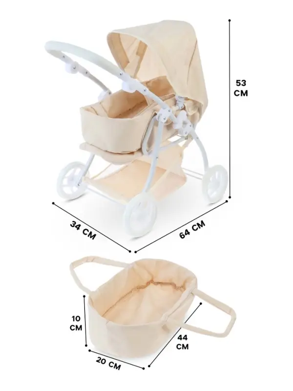 Коляска для кукол универсальная, с переноской, с корзиной, металлический каркас