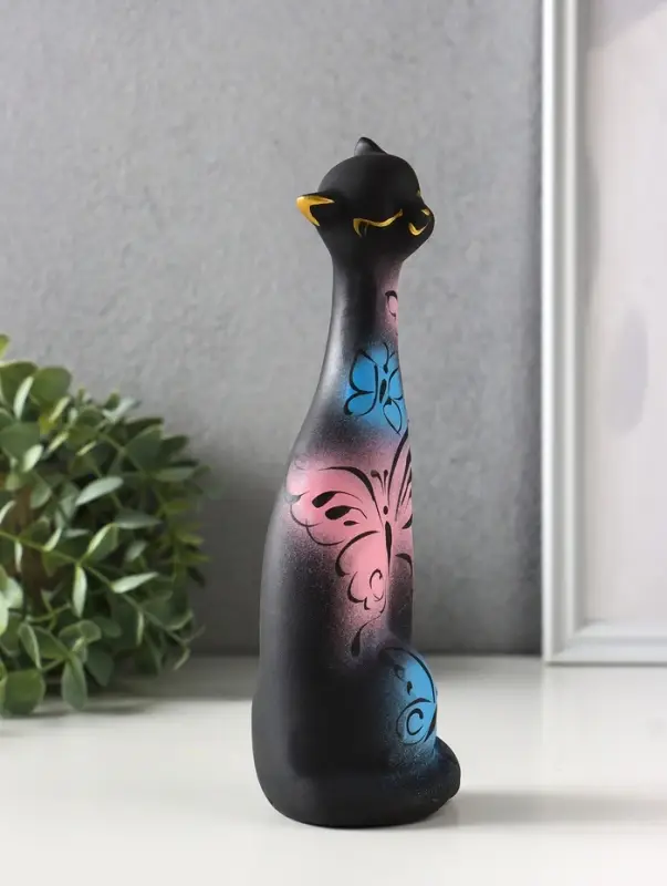 Фигура керамика &laquo;Кошка Итальянка&raquo;, бабочки, 21 см, чёрный