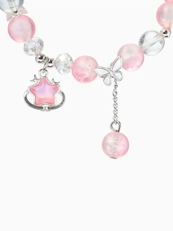 Браслет с подвесками &laquo;Сахарный. Звезда&raquo;, шар №10/8, d=6 см, розовый, белый матовый в серебре
