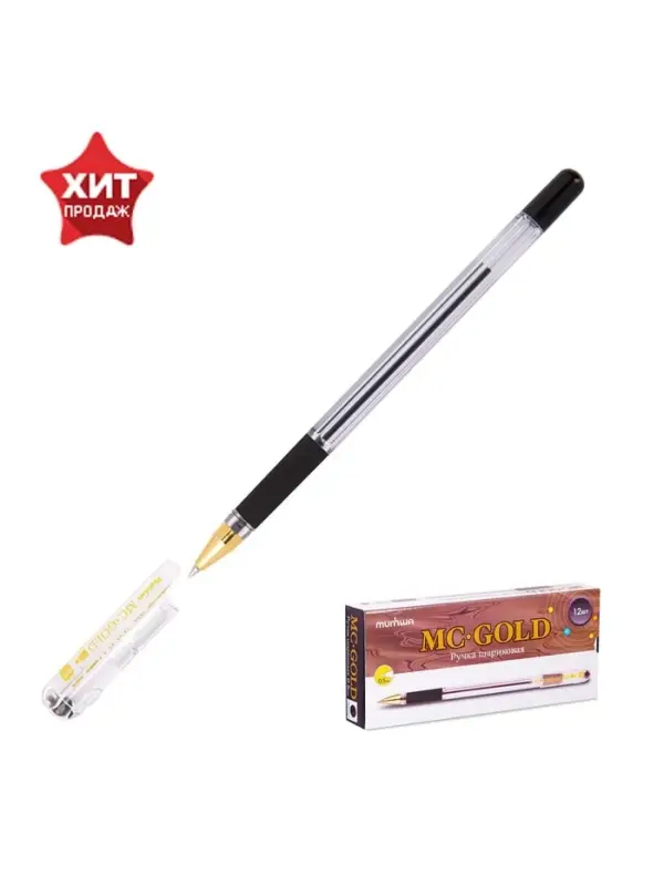 Ручка шариковая MunHwa. MC Gold, чёрный стержень, узел 0.5 мм, резиновый упор