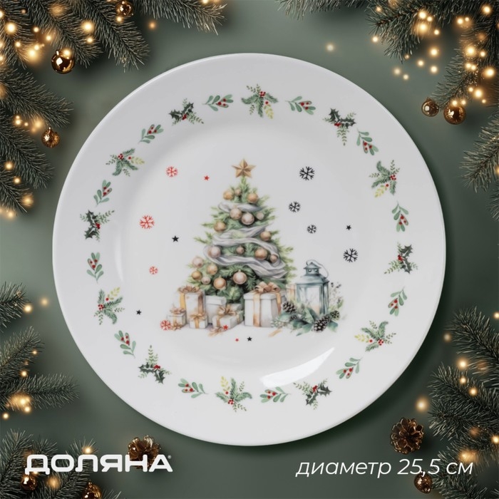 Тарелка новогодняя Доляна «Приближение чуда», d=25,5 см, фарфор, цвет белый Тарелка новогодняя Доляна «Приближение чуда», d=25,5 см, фарфор, цвет белый
