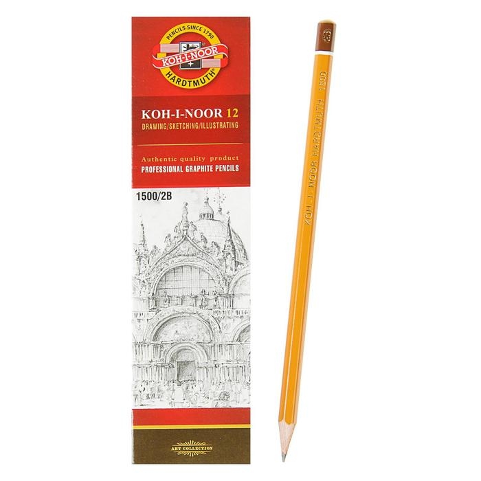 Карандаш чернографитный 2.0 мм, Koh-I-Noor 1500 2B, профессиональный, L=175 мм Карандаш чернографитный 2.0 мм, Koh-I-Noor 1500 2B, профессиональный, L=175 мм