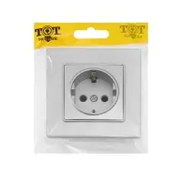 Розетка TOT Matte Glass, 16 А, стекло, скрытая, одноместная, с заземлением, серебристая