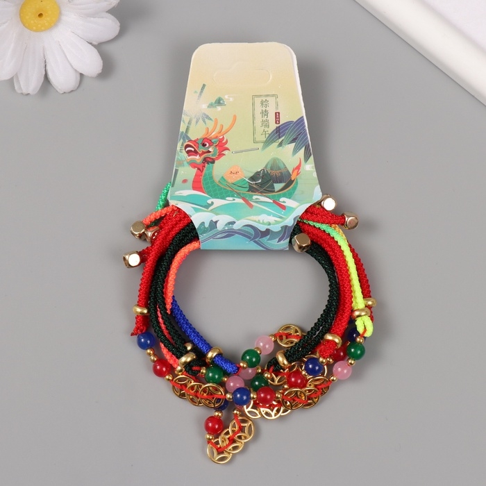 Браслет фен-шуй Браслет фен-шуй "Три золотых монетки" регулируемая длина набор 5 шт