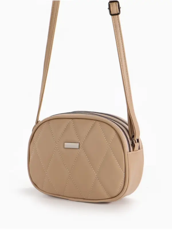 Сумка женская кросс-боди на молнии, 19&times;7&times;15 см, со стёжкой, бежевая