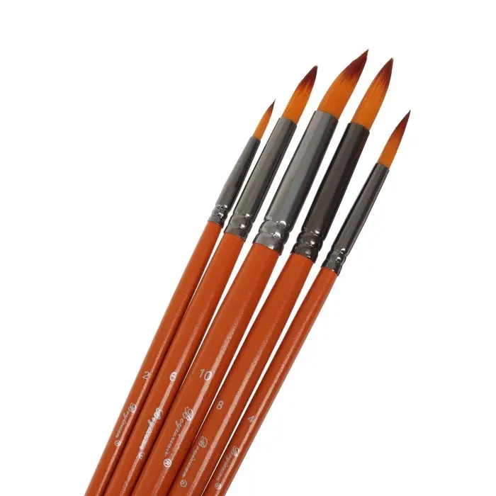 Набор кистей для рисования, синтетика, 5 штук: № 2, 4, 6, 8, 10, круглые, деревянная ручка, международный размер
