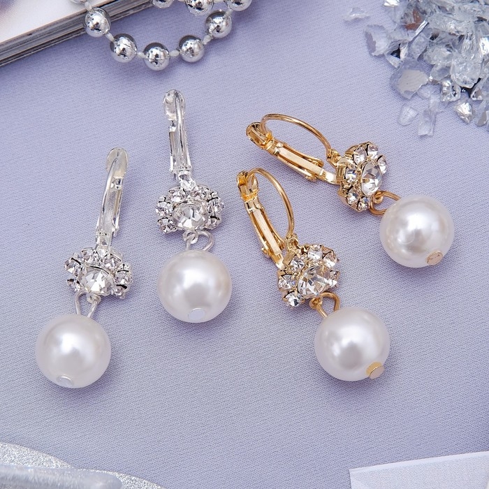 Серьги с жемчугом «Грация» цветы с бусиной, цвет МИКС Серьги с жемчугом «Грация» цветы с бусиной, цвет МИКС