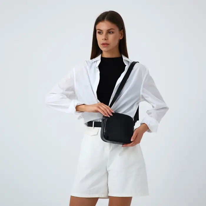 Сумка женская кросс-боди на молнии, 19&times;7&times;18 см, чёрная