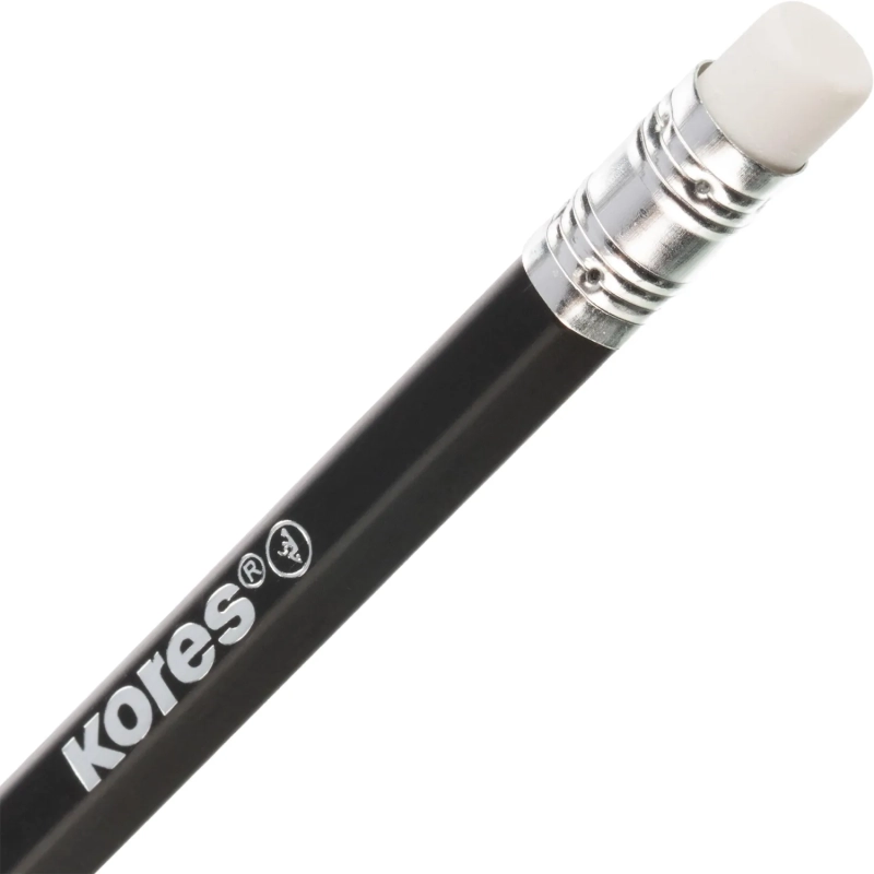 Карандаш чернографитный Kores шестигранный HB с ластиком