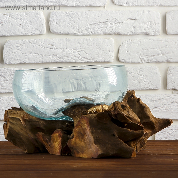 Вазон стекло на дереве  Вазон стекло на дереве "Забота" 20х25х25 см, МИКС