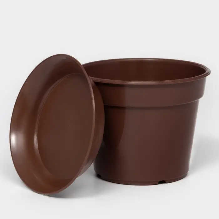Горшок для цветов с поддоном «Доляна», 1 л, пластиковый, коричневый Горшок для цветов с поддоном «Доляна», 1 л, пластиковый, коричневый