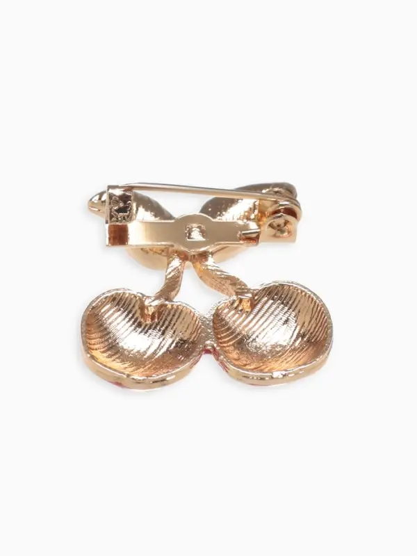 Брошь &laquo;Вишенки&raquo;, пара с листом, красно-зелёная в золоте