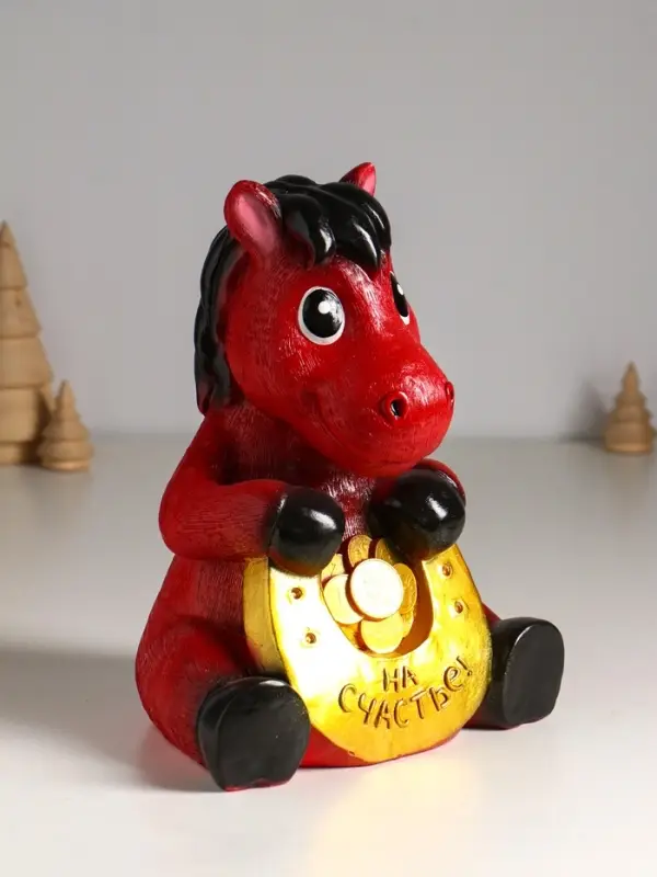 Копилка "Конь с подковой" 24 см, красный
