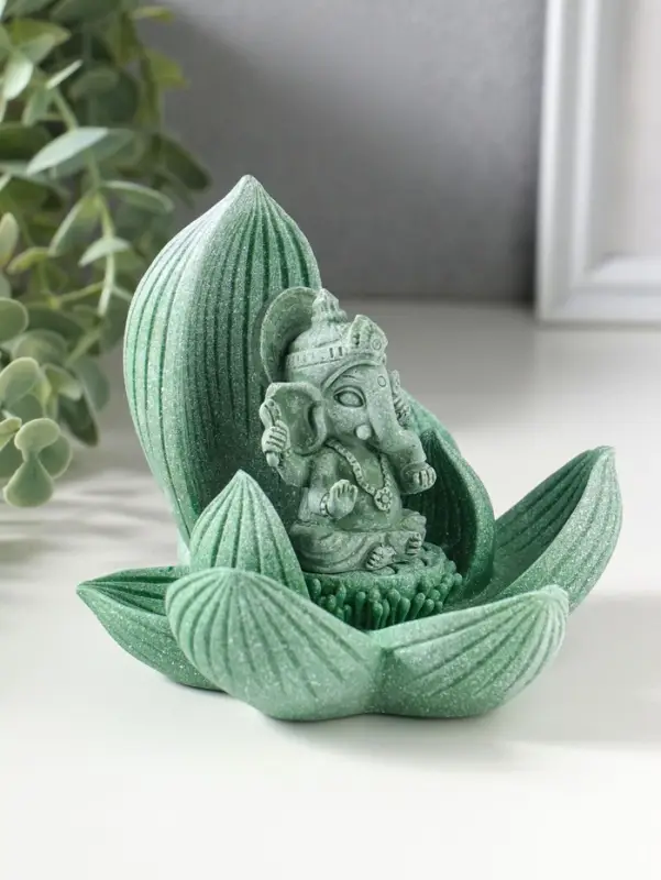 Сувенир полистоун "Лотос и Ганеша" зелёный 12,5х12,5х11 см