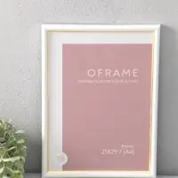 Фоторамка для фото 21х29,7 см (А4) "Oframe", пластик, белый с золотом, (пластиковый экран)