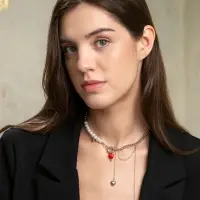 Колье с подвеской на цепочке &laquo;Сердце с жемчугом&raquo;, керамика, L=35 + удлинитель 5 см, белый, красный в серебре