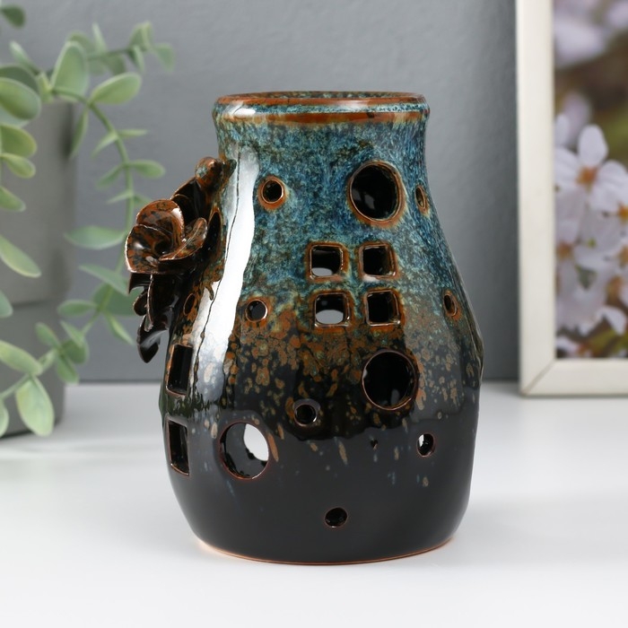 Аромалампа керамика  Аромалампа керамика "Полевой цветок" коричневая 9х9,5х13,5 см