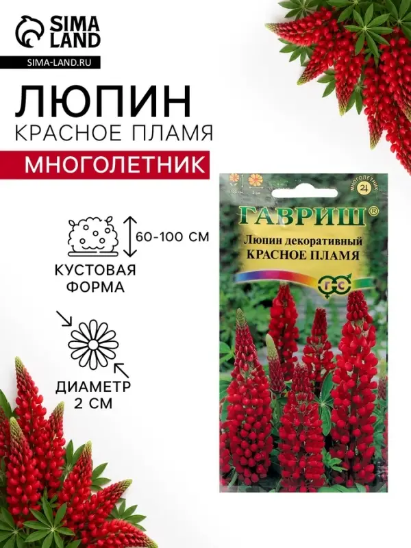 Семена цветов Люпин "Красное пламя", ц/п,  0,5 г
