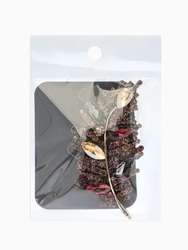 Брошь "Императрица" лист, цвет бордово-коричневый в чернёном золоте