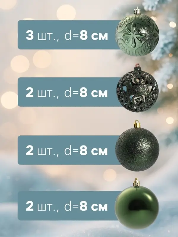 Ёлочные игрушки &laquo;Сильва ассорти&raquo;, шары новогодние, d=8 см, набор 9 шт., зелёный