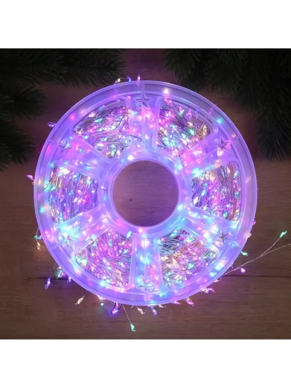 Гирлянда &laquo;Мишура&raquo; 50 м, роса, IP44, серебристая нить, 1500 LED, 8 режимов, свечение мульти, 36 В